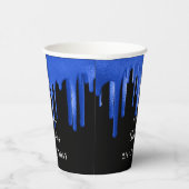 Gobelets En Papier Anniversaire noir bleu parties scintillant gouttes (Droite)