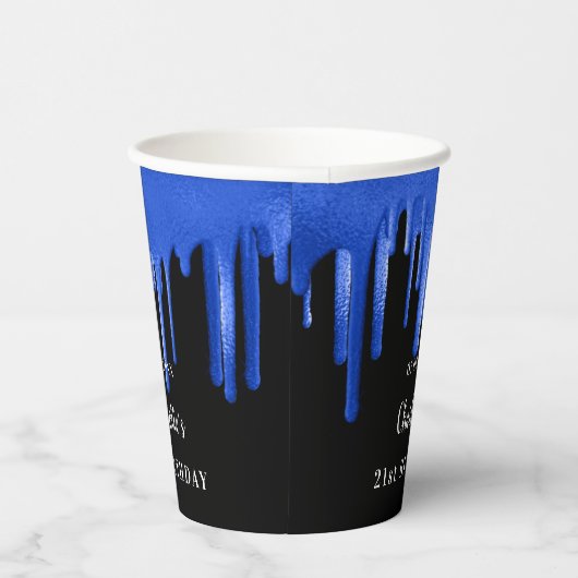 Gobelets En Papier Anniversaire noir bleu parties scintillant gouttes (Droite)
