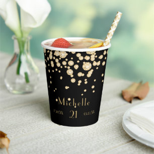 Gobelets En Papier Anniversaire noir or monogramme diamants