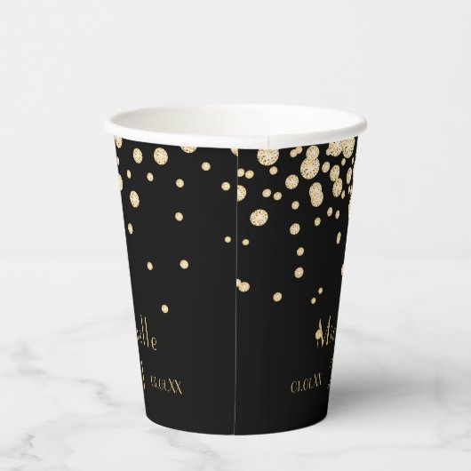 Gobelets En Papier Anniversaire noir or monogramme diamants (Droite)