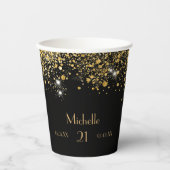 Gobelets En Papier Anniversaire noir or parties scintillant poussière (Recto)