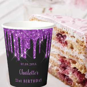 Gobelets En Papier Anniversaire noir violet parties scintillant goutt