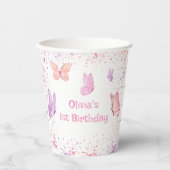 Gobelets En Papier Anniversaire Papillon Rose Violet (Recto)