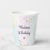 Gobelets En Papier Anniversaire Pastel Rainbow Pink Gold (Recto)