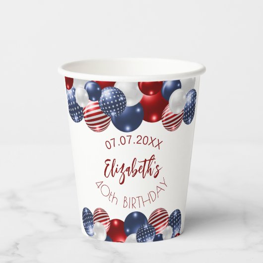 Gobelets En Papier Anniversaire patriotique USA rouge blanc bleu (Verso)