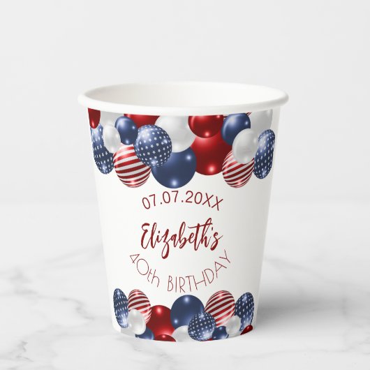 Gobelets En Papier Anniversaire patriotique USA rouge blanc bleu (Recto)