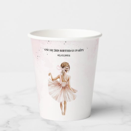 Gobelets En Papier Anniversaire rose Ballerina élégant (Recto)