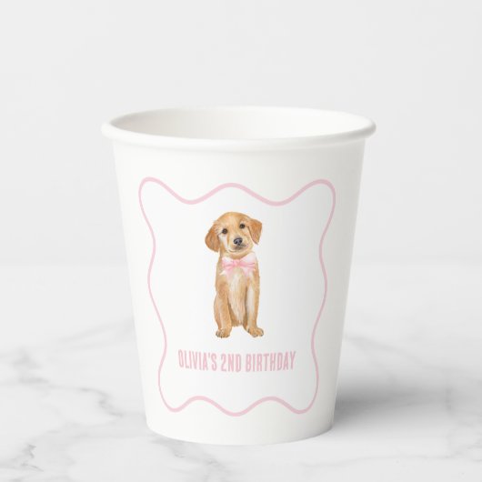 Gobelets En Papier Anniversaire rose chiot (Recto)