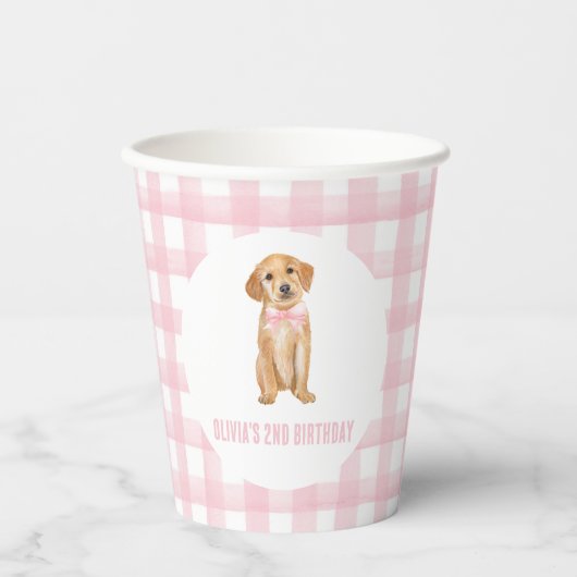 Gobelets En Papier Anniversaire rose chiot (Recto)