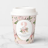 Gobelets En Papier Anniversaire rose floral élégant (Verso)