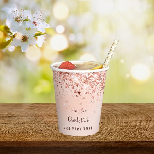 Gobelets En Papier Anniversaire rose or parties scintillant nom monog