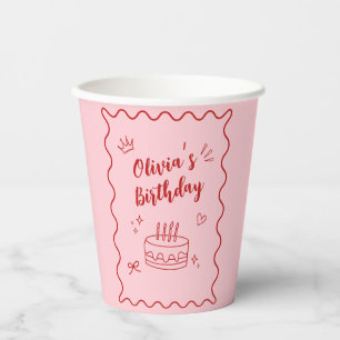 Gobelets En Papier Anniversaire rouge et rose