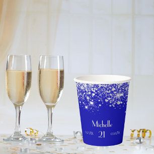 Gobelets En Papier Anniversaire royal bleu argent parties scintillant