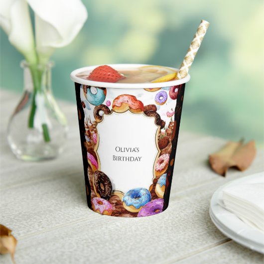 Gobelets En Papier Anniversaire simple de Donut pour enfants (Insitu)