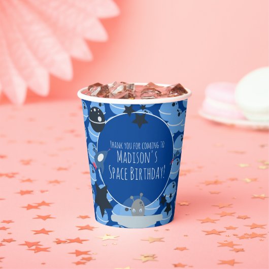 Gobelets En Papier Anniversaire Spatial Thème Alien Bleu Motif (Insitu)