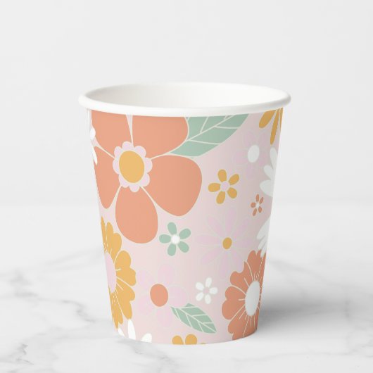 Gobelets En Papier Anniversaire super Floral Retro (Recto)