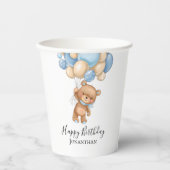 Gobelets En Papier Anniversaire Teddy Bear Garçon Bleu Ballons (Recto)