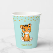 Gobelets En Papier Anniversaire Tiger Cartoon & Gold Confetti Party (Verso)