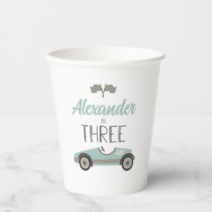 Gobelets En Papier Anniversaire Trois de voiture de course vintage