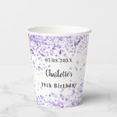 Gobelets En Papier Anniversaire violet blanc étincelles (Verso)