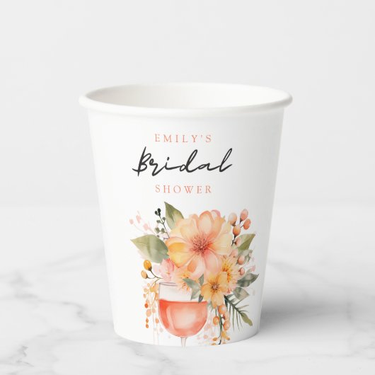 Gobelets En Papier Aperol Spritz Floral Réception de Mariage (Recto)