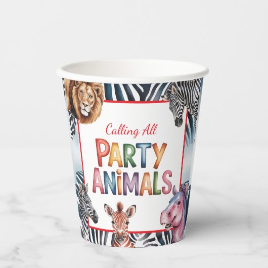 Gobelets En Papier Appel à tous les animaux de fête Fête d'anniversai (Recto)