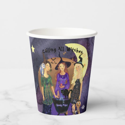 Gobelets En Papier Appel à toutes les sorcières Halloween violet (Recto)