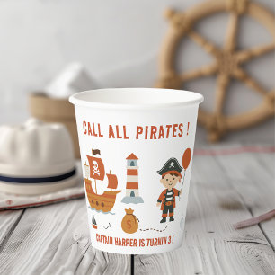 Gobelets En Papier Appelez Tous Les Pirates Coupe Papier Anniversaire