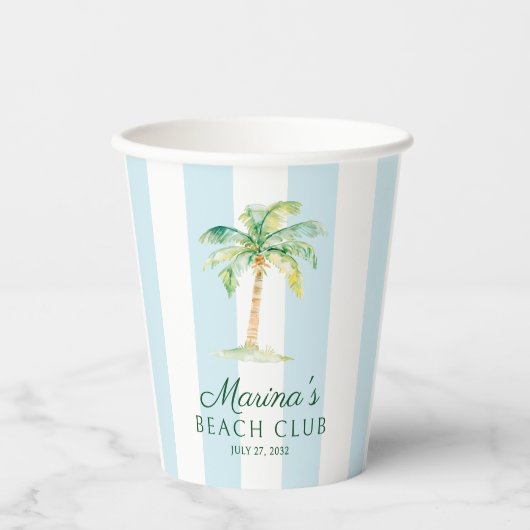 Gobelets En Papier Aqua Blue Cabana Stripes Palm Beach Club Anniversa (Recto)