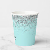 Gobelets En Papier Aqua Blue Turquoise Silver Parties scintillant Mon (Gauche)