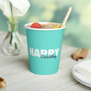 Gobelets En Papier Aqua Blue Typographie moderne Joyeux anniversaire