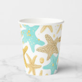 Gobelets En Papier Aqua Et Or Aquarelle Plage Mariage Starfish (Verso)
