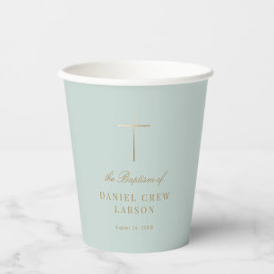 Gobelets En Papier Aqua Simple Elegant Gold Cross Baptism Christening
