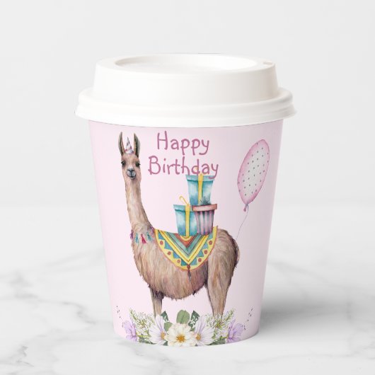 Gobelets En Papier Aquarelle adorable Llama tasses de papier (Recto)