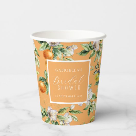 Gobelets En Papier Aquarelle agrumes fleurs Fête des mariées botaniqu (Verso)