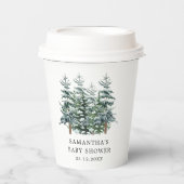 Gobelets En Papier Aquarelle Arbre de Noël Baby shower d'hiver (Recto)