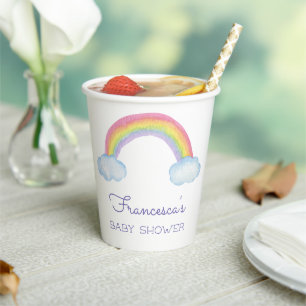 Gobelets En Papier Aquarelle arc-en-ciel Baby shower neutre pour les 