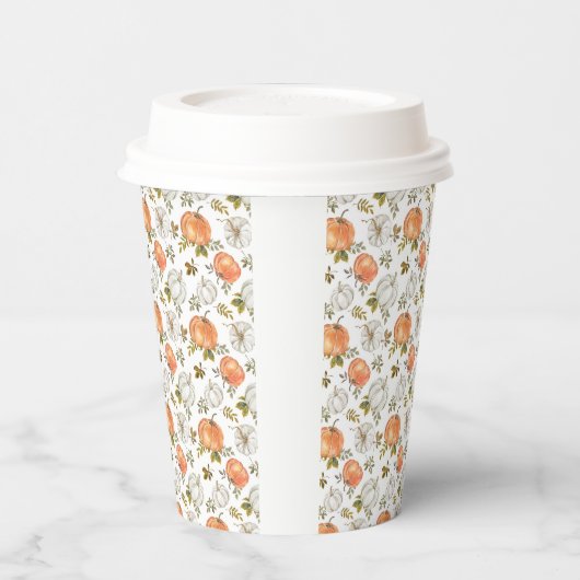 Gobelets En Papier Aquarelle Automne Citrouilles rustiques (Gauche)