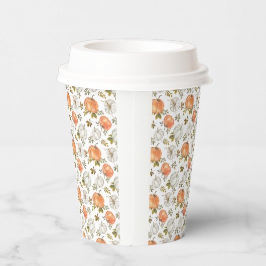 Gobelets En Papier Aquarelle Automne Citrouilles rustiques (Droite)