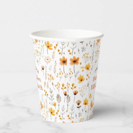 Gobelets En Papier Aquarelle Automne Jaune Baby shower Fleur sauvage (Droite)