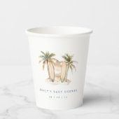 Gobelets En Papier Aquarelle Baby shower à thème Surfer côtier (Recto)