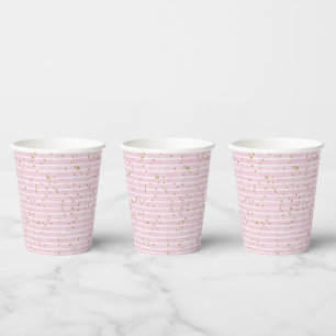 Gobelets En Papier Aquarelle Bande rose et point Polka or