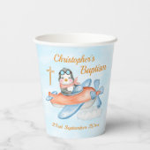 Gobelets En Papier Aquarelle Baptême mignonne Bébé Penguin avion (Verso)