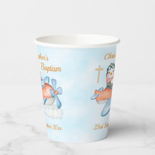 Gobelets En Papier Aquarelle Baptême mignonne Bébé Penguin avion (Gauche)