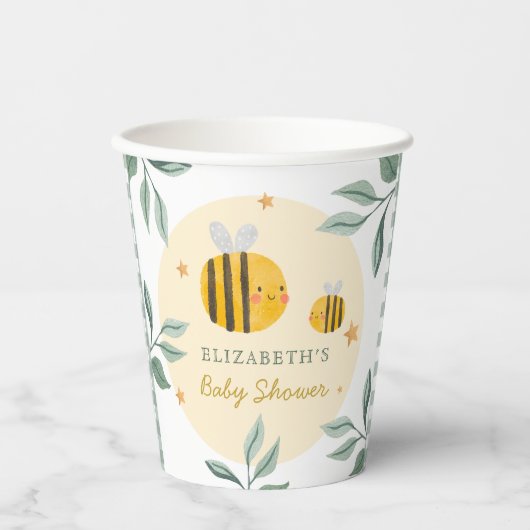 Gobelets En Papier Aquarelle Bee Honey Baby shower sucré (Recto)