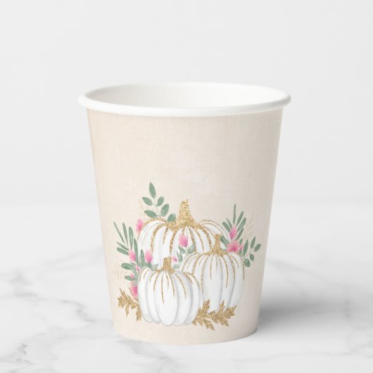 Gobelets En Papier Aquarelle blanche et Citrouille or (Recto)