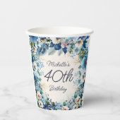 Gobelets En Papier Aquarelle bleu bleu marine 40e anniversaire (Recto)