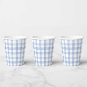 Gobelets En Papier Aquarelle bleu et blanc En vichy