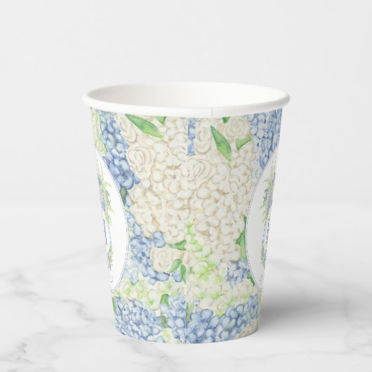 Gobelets En Papier Aquarelle Bleu et Blanc Hydrangea Crest (Droite)