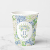 Gobelets En Papier Aquarelle Bleu et Blanc Hydrangea Crest (Recto)